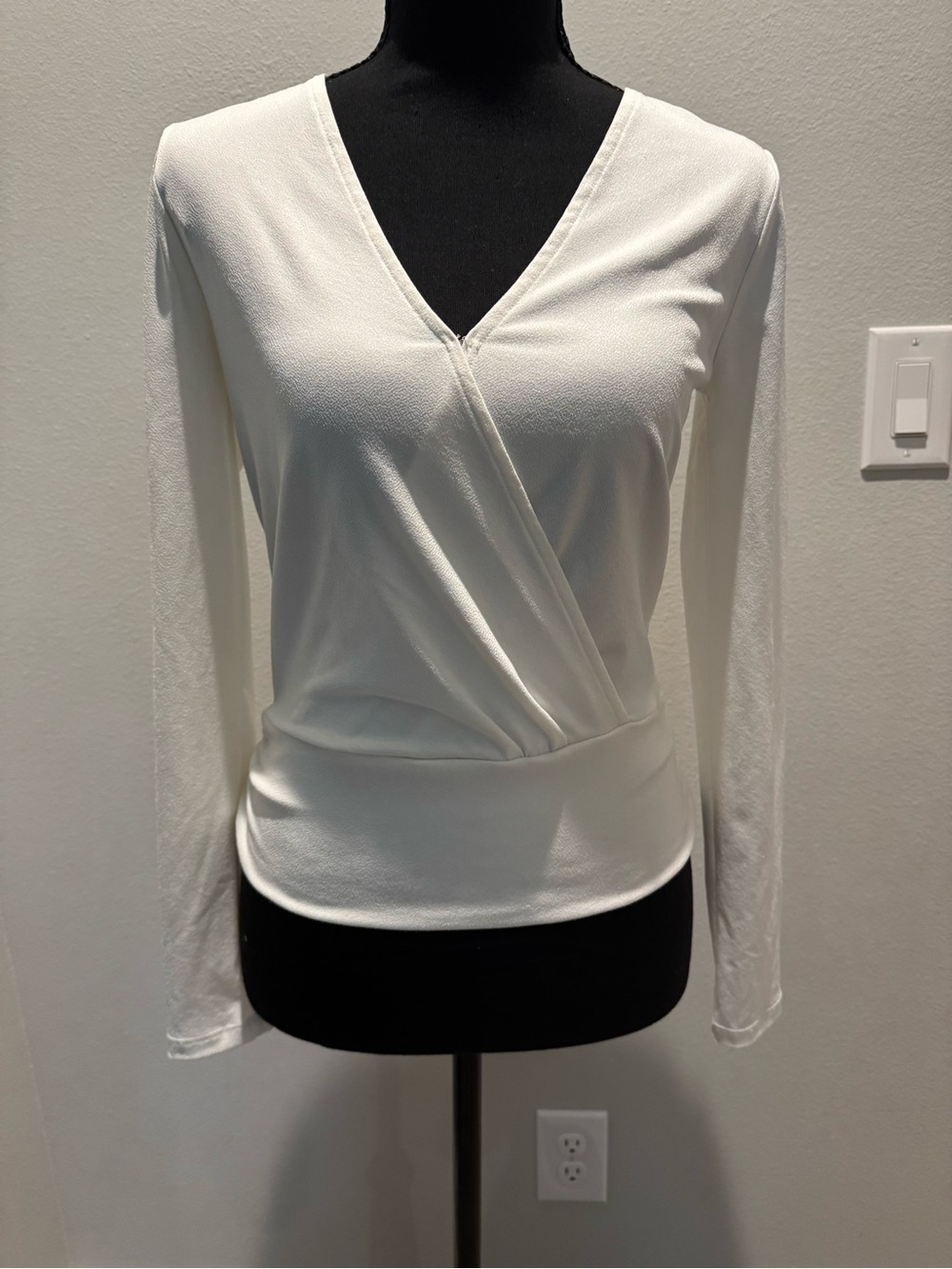 Express cream Faux Wrap Surplice V-Neck Long Sleeve Blouse Top